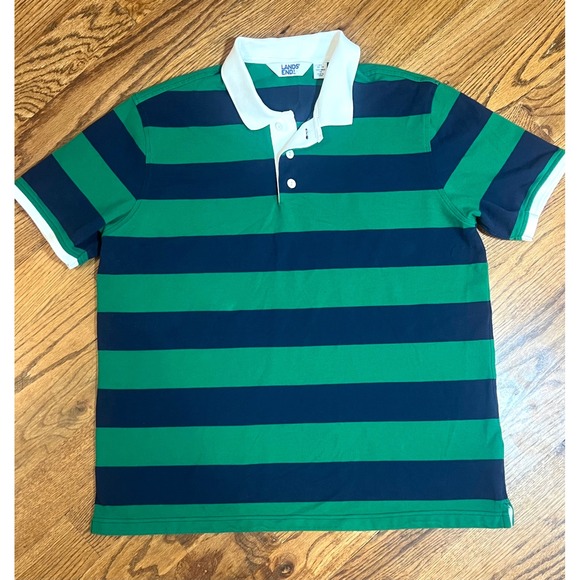Lands End Other - Lands End Mens XL Tailored Fit Green Navy Stripe Polo Shirt Short Sleeve